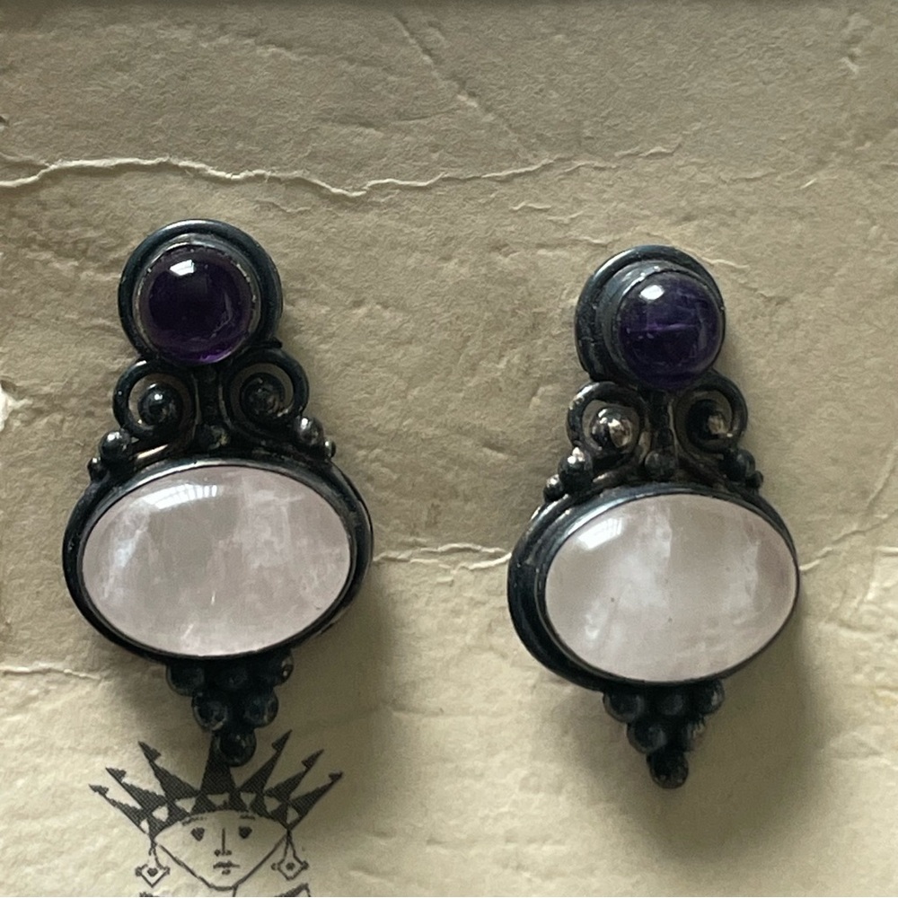 Sajen Sterling Silver Amethyst and Quartz Earrings - Picture 2 of 6